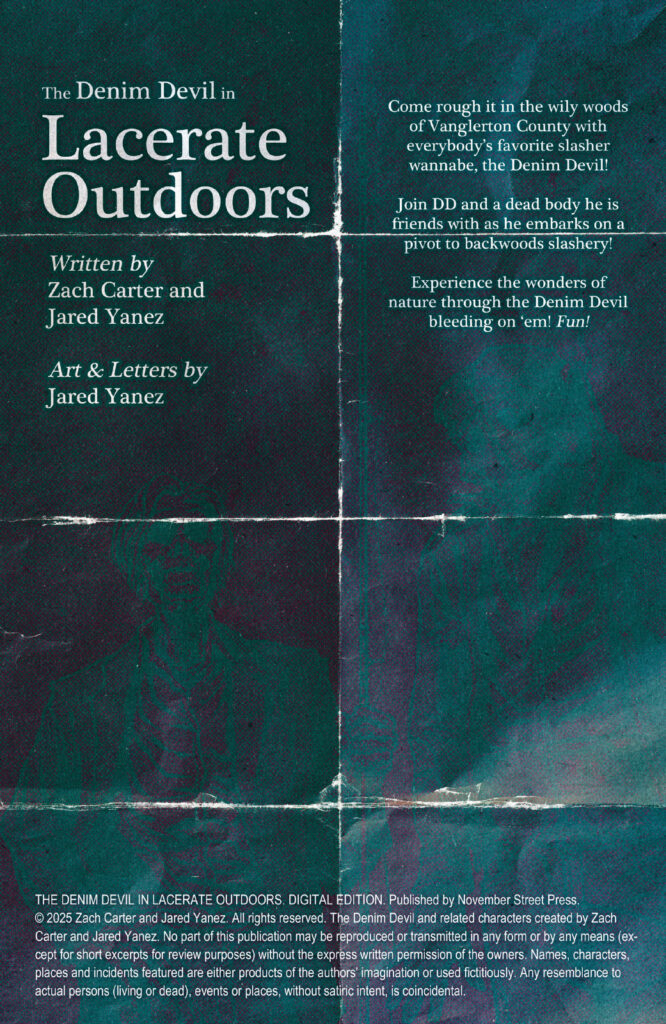 The Denim Devil in Lacerate Outdoors - inside front cover